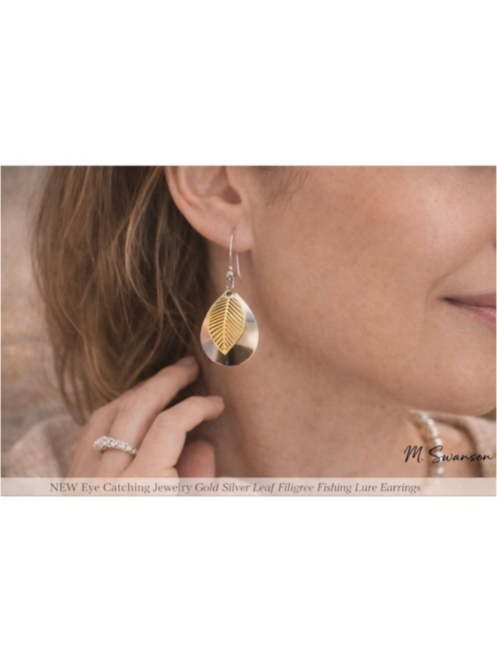 NEW Gold Silver Leaf Filigree Fishing Lure Earrings NWT